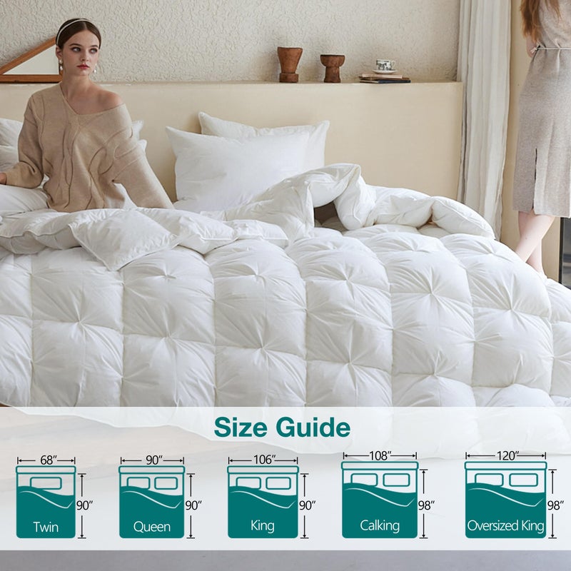 KAKABELL Pinch Pleat Goose Down Feathers Fiber Comforter Full/Queen Size All Season-Ultra Soft and Cozy Noiseless Duvet Insert with Egyptian Cotton Blend Cover,Fluffy Warm Comforter White,90"X90" - Image 3